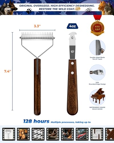 Dog Brush for Shedding 20 Blade Dematting Tool Pet Brush Dual Side, Undercoat Rake for Large Medium Small Dogs and Cats, Shedding Dog Comb for Grooming, Premium Wood Handle - size: L Pro - Walnut