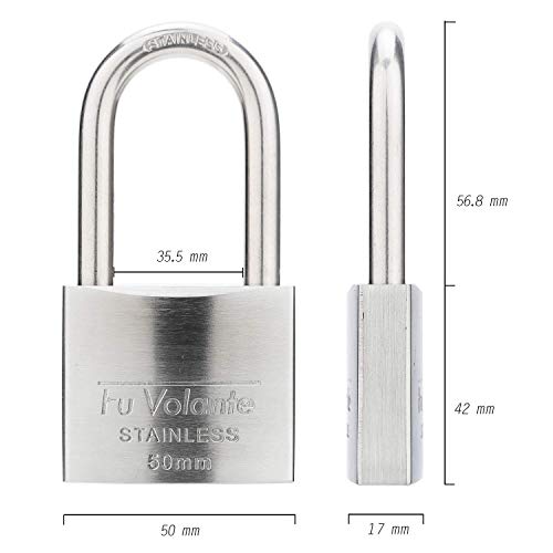 Stainless Steel Pin Tumbler Padlock, 304 Marine Series, Weatherproof, 2 inch Wide Body, Long Shackle, Keyed Different - color: FUPS150L