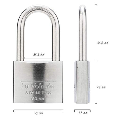 Stainless Steel Pin Tumbler Padlock, 304 Marine Series, Weatherproof, 2 inch Wide Body, Long Shackle, Keyed Different - color: FUPS150L
