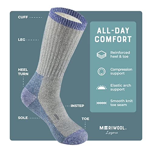 MERIWOOL Merino Wool Hiking Socks for Men and Women – 3 Pairs Midweight Cushioned – Warm n Breathable - color: Cloud, size: Small-Medium