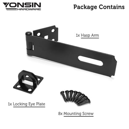 7-1/2" Door Padlock Safety Hasp Latch Heavy Duty, Door Hasp Clasp Lock Gate Shed Hasp Latch Lock for Door Window Fence Gate Barn, 304 Stainless Steel, Thickness 1/8”, Black, 1 Pack - size: 7-1/2 Inch