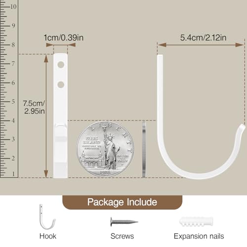 10-Pack 22LB Wall Hooks for Hanging Towel/Coat, White - color: White, size: 10 Pack