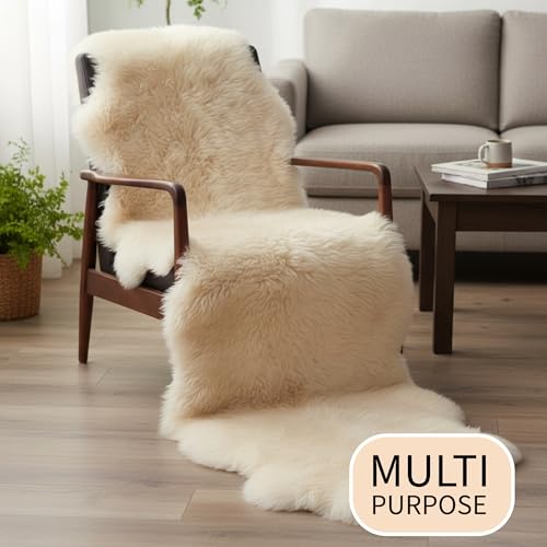 Premium Champagne Sheepskin Rug Genuine Double 2x6ft Pelt Fluffy Fur Rug for Bedrooms - color: Champagne, size: 2' x 6' (Natural)