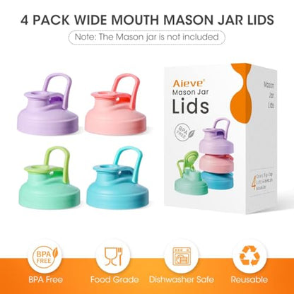 Aieve Mason Jar Lids, 4 Pack Wide Mouth Mason Jar Pour Spout Lid, Canning Lids with Flip Top Lid, Leak-Proof - size: 4 Pcs Wide Mouth Lids
