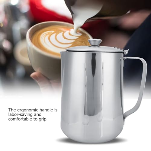 Milk Frothing Pitcher, 50.72oz Milk Frother Steamer Cup, Stainless Steel Coffee Cup Mug Milk Steaming Pitcher with Lid for Espresso Machines, Cappuccino, Latte Art (1500ML) - size: 1500ML