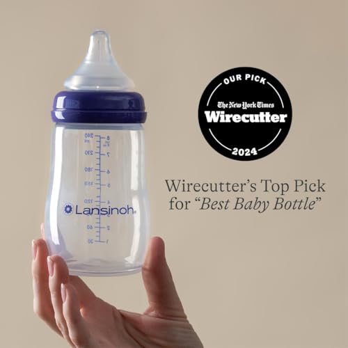 Lansinoh Anti-Colic Baby Bottles, BPA-Free Plastic, 8 Ounces, Medium Flow Nipples (Size M), Breastfeeding Bottle with NaturalWave Design, Baby Essentials (Pack of 12) - size: 1 Count (Pack of 12), style: 8 Ounce