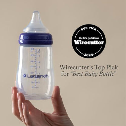 Lansinoh Anti-Colic Baby Bottles, BPA-Free Plastic, 8 Ounces, Medium Flow Nipples (Size M), Breastfeeding Bottle with NaturalWave Design, Baby Essentials (Pack of 12) - size: 1 Count (Pack of 12), style: 8 Ounce