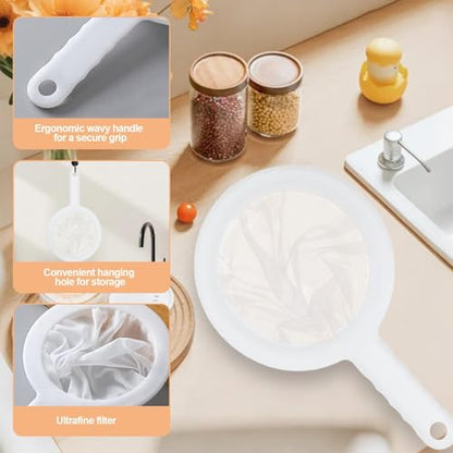 Ultra-Fine Nylon Mesh Strainer- Mini Kitchen Colander for Coffee, Milk, Yogurt, Juice - Non-Slip Handle & Hanging Hole (200 Mesh) - size: 200 Mesh