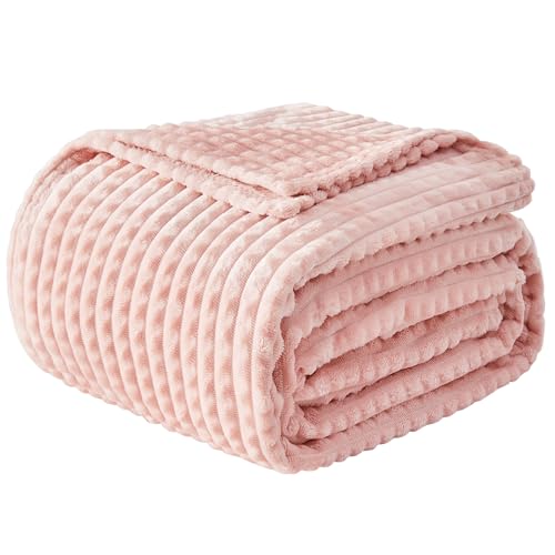 EMME Fleece Blanket, 3D Jacquard Throw Blanket for Couch and Bed, Soft Cozy and Fluffy Blankets Lightweight Luxury Flannel with Geometric Grid Design (Pink, 80" x 90") - color: 16-grid-baby Pink, size: Queen