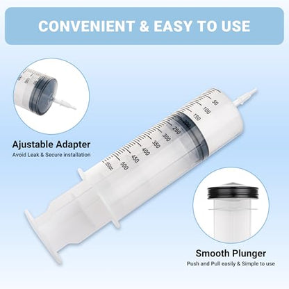 500ml Large Syringe, Epoxy Plastic Syringes for Liquids with Tip Adapter | 500cc Syringe for Scientific Labs, Measuring, Watering, Refilling, Filtration, Plants, Multiple Uses, Individually Sealed - style: 500 ML