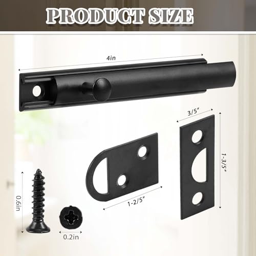 Lothee 4" 4 Pcs Brass Surface Bolt Door Latch, Matte Black - color: Matte Black, size: 4 Inch