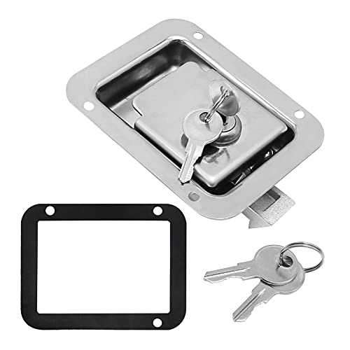 RV Trailer Door Lock, Stainless Steel Heavy Duty Flush Mount Paddle Horse Latch with Gasket Keys