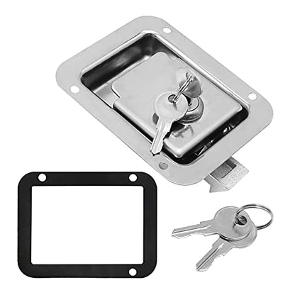 RV Trailer Door Lock, Stainless Steel Heavy Duty Flush Mount Paddle Horse Latch with Gasket Keys