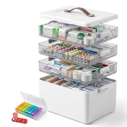 4-Tier Medicine Organizer, Medicine Cabinet Organizers Storage Box, Portable Medicine Cabinet With Handle, Multipurpose Medical Box, 7‑Day Pill‑Box, Light‑Shielded Compartments, For Home, School