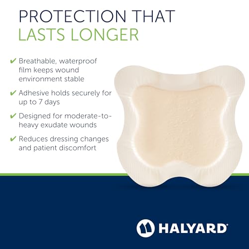 HALYARD Multi-Layer Bordered Silicone Foam Wound Dressing Sacral Bandage Gentle Adhesive Superabsorbent Core Conformable & Breathable Water Resistant Protective Film Backing, 7 Inches x 6.5 Inches - size: 7"x6.5"