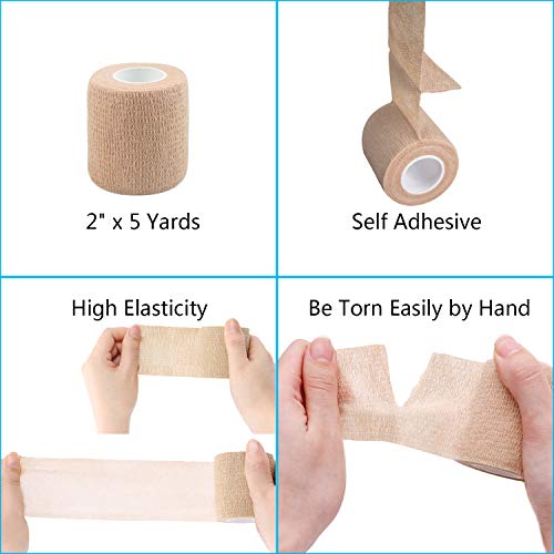 12-Pack Self Adhesive Cohesive Wrap Bandages, Tape Self Adherent, Strong Elastic Sports Tape, 2 inches x 5 Yards