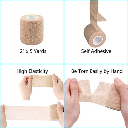 12-Pack Self Adhesive Cohesive Wrap Bandages, Tape Self Adherent, Strong Elastic Sports Tape, 2 inches x 5 Yards