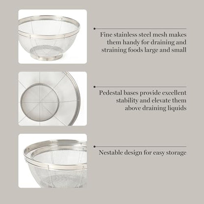 Martha Stewart Covello Stainless Steel Mesh Colander Set 2-Pieces, Silve