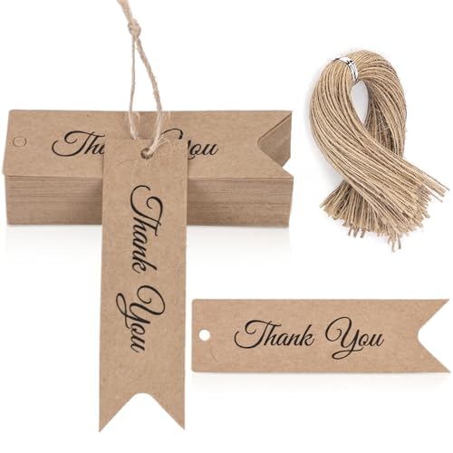 SallyFashion 100PCS Brown Thank You Fishtail Tags, 2.8 X 0.8 inches - color: Brown