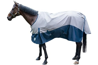 Horse Turnout Rain Sheet | 600 Denier Ripstop Turnout Blanket No Fill (0g) | Waterproof Lightweight Breathable | Tear-Resistant Outer & Rub-Free Silky Inner | Grey/Navy - 74 in - color: Grey/Navy, size: 74