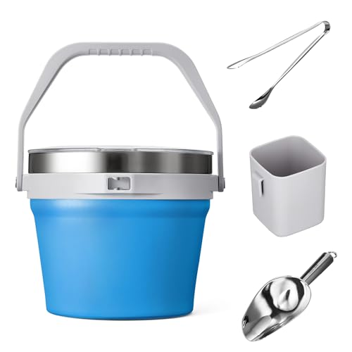COKTIK 7L Vacuum Insulated Ice Bucket with Lid and Scoop& Tongs，Large capacity Stainless Steel Beverage Bucket for Cocktail, Champagne, Wine, Beer，Large Parties（Blue Suit） - color: Blue Suit