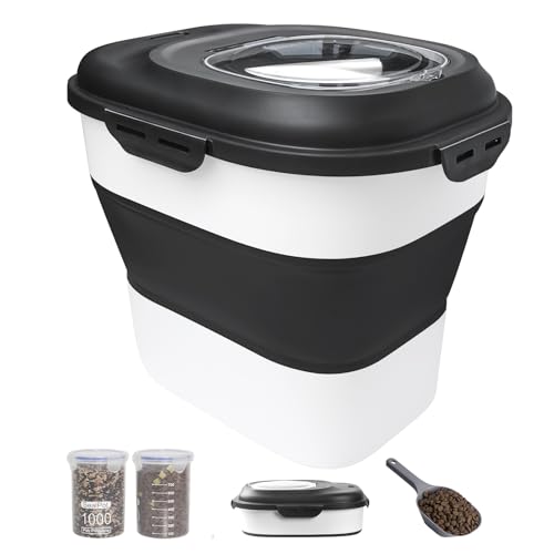 30-35 Lbs Dog Food Storage Container Collapsible Dog Food Container | Large Pet Food Storage with Airtight Lids,Wheels,Scoop and 2Pcs Food Storage Containers for Dog,Cat - color: Black