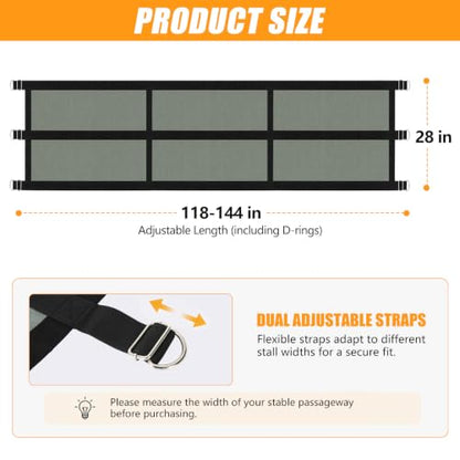 Horse Stall Guard 10ft-12ft Aisle Guard Adjustable Horse Stall Gate - size: 118-144In
