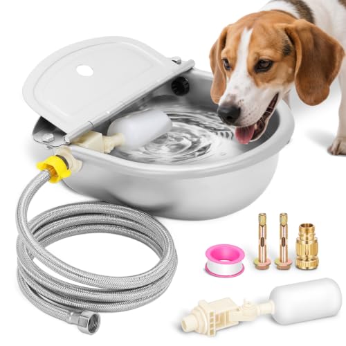 Ademon Automatic Animal Drinking Water Bowl with Float Valve, Extended Pipe,3L Stainless Steel Waterer Feeder Farm Dog Dispenser Kit Self Filling for Livestock Horse Goat Water Trough - color: 71" Hose