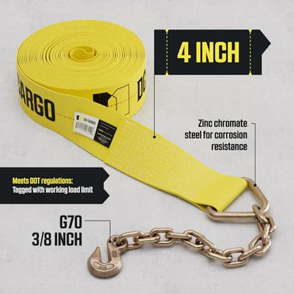 Two 4-in. X 30-Ft. Heavy-Duty Winch Straps with Chain End and Grab Hook, 16,200 Lbs. Break Strength | Chain TieDowns By DC Cargo Mall - size: 2-pack, style: Grab Hook