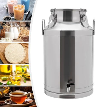 Milk Can with Spigot, 201 Stainless Steel Milk Dispenser Container Pail, 16Gal Stainless Steel Water Jug 60L Hanging Lid Bucket Drink Beverage Dispenser for Oil Tea Wine - size: 60L/15.85Gal