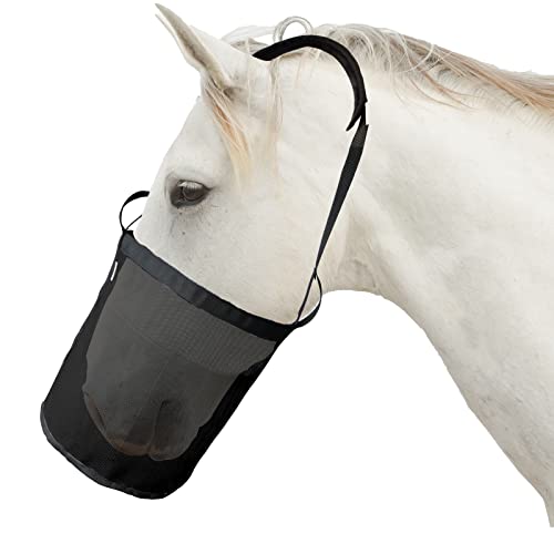 Horse Feed Bag, Nylon Mesh Grain Horse Feed Bucket (Black 2P) | with Adjustable Strap Comfortable Neck Pad Nose Pad and Waterproof Bottom - color: Black