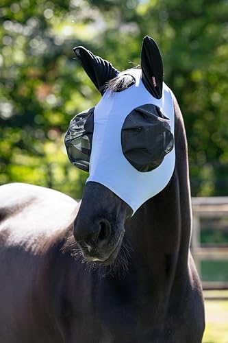 LeMieux Bug Relief Half Fly Mask - Anatomically Shaped - Bug-Eye Eye Darts - Breathable Mesh Ears - Powder Blue - XSmall - color: Powder Blue, size: XS