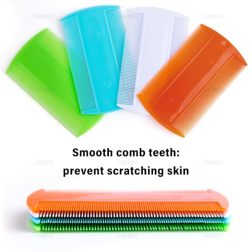 AUEAR, 12 Pack Plastic Pet Comb Flea Lice Dog Cat Double Sided Fine Tooth Hair Grooming 4 Colors - color: 4 Colors