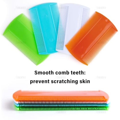 AUEAR, 12 Pack Plastic Pet Comb Flea Lice Dog Cat Double Sided Fine Tooth Hair Grooming 4 Colors - color: 4 Colors