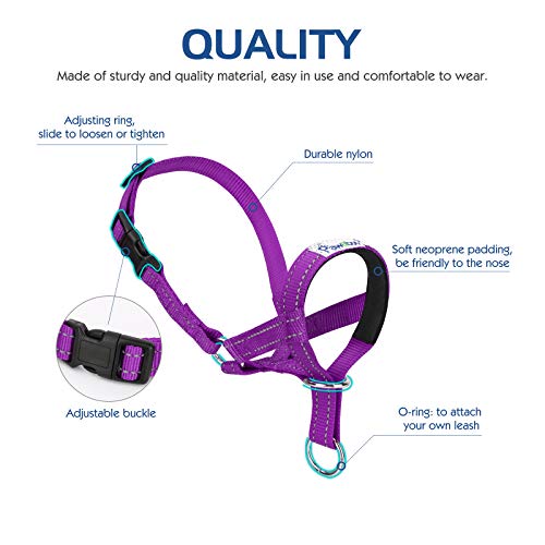 Pawaboo Dog Muzzle, Head Halter Collar for Dog Nylon Reflective Adjustable - color: Purple, size: Medium