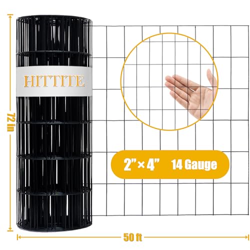 Black PVC Coated Welded Wire Fencing, 72in High x 50ft Long, 2 inch x 4 inch 14GA 2/3/4/5/6 Ft Tall Welded Wire Fence Rolls, Black Metal Garden Fence Wire Roll Garden Fencing for Yard - color: Black, size: 2"x4" 14GA 72" x 50'
