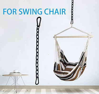 Black Heavy Duty Hanging Chains with 2 Carabiners, Chair Hardware for Indoor Outdoor Playground Hammock Punching Bags 800 LB Capacity Small Chain Double Clips (Black Metal-1 PCS)
