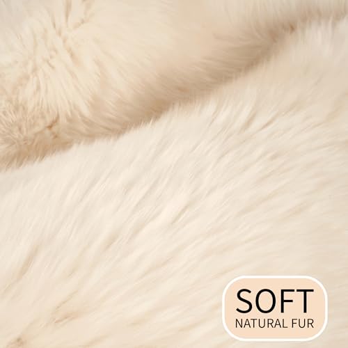 Premium Champagne Sheepskin Rug Genuine Double 2x6ft Pelt Fluffy Fur Rug for Bedrooms - color: Champagne, size: 2' x 6' (Natural)