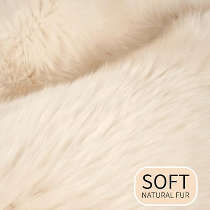 Premium Champagne Sheepskin Rug Genuine Double 2x6ft Pelt Fluffy Fur Rug for Bedrooms - color: Champagne, size: 2' x 6' (Natural)
