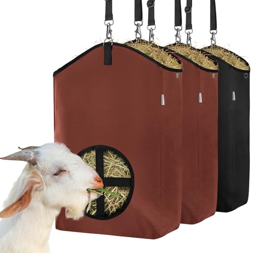 3 Packs Goat Hay Feeder, Hay Bags for Goats, Horses, Sheep - color: 2Brown + 1Black