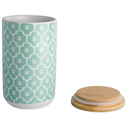 Bone Dry Lattice Pet Treat Jar with Bamboo Lid, Dishwasher Safe, Canister, 4x6.5", Aqua - color: Aqua, size: Treat Canister, 4 x 6.5 in (Pack of 1)