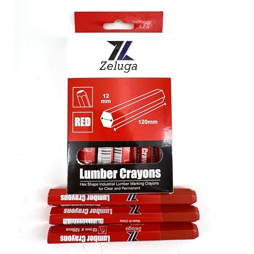 Zeluga 4.7in. x 0.47in. Hex Shape Industrial Lumber Marking Crayons for Clear and Permanent Markings, Red 12 Pack - color: Red, size: 1 Count (Pack of 12)
