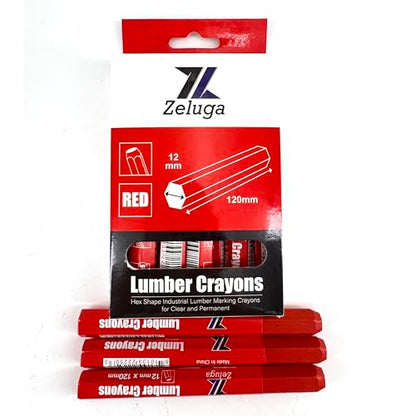 Zeluga 4.7in. x 0.47in. Hex Shape Industrial Lumber Marking Crayons for Clear and Permanent Markings, Red 12 Pack - color: Red, size: 1 Count (Pack of 12)