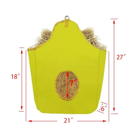BARN & STABLE Large Hay Bag for Horses - Slow Feed 27" * 21" * 6" - Trailer Feeder for Cow, Goats, Donkey, Cattle - Open Feed Hole and Metal Snap Fastener