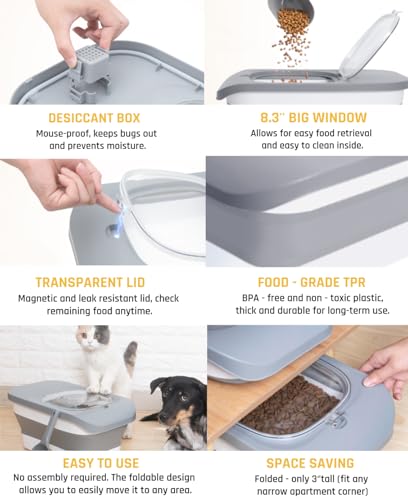 HOYTAMDAR 13Lbs Collapsible Dog Food Storage Container,Dog Food Container - color: Grey1-13lbs