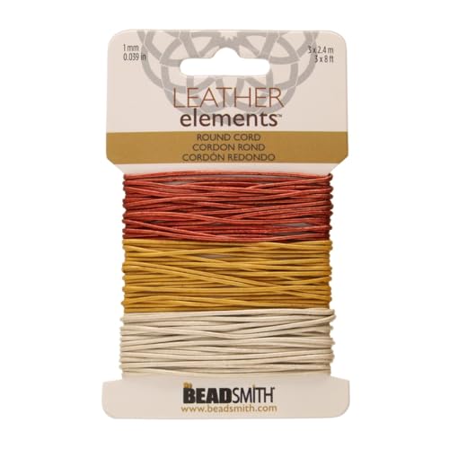 The Beadsmith Leather Cord – Copper, Gold & Silver Metallic Mix – 1mm Diameter – 24 Feet Per Card – Indian Thong for Braiding, Beading, Necklaces, Fine Lacing, Hair Accessories & DIY Jewelry Making - size: 1mm, style: Copper, Gold & Silver Metallic – 24 F