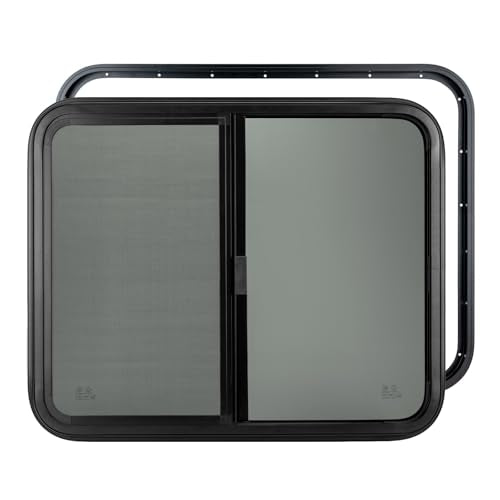 Dulepax Horizontal RV Window, 24" W x 20" H Tinted Slide Trailer Window, Tempered Glass Camper Window Replacement with Net Screen and Trim Ring, DOT Approved - size: Horizontal 24"x20"