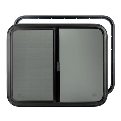 Dulepax Horizontal RV Window, 24" W x 20" H Tinted Slide Trailer Window, Tempered Glass Camper Window Replacement with Net Screen and Trim Ring, DOT Approved - size: Horizontal 24"x20"