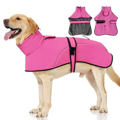 Dotoner Waterproof Dog Coat Warm Fleece Lined Jacket Reflective Winter Pet Apparel for Small Medium Large Dogs with Leash Opening Adjustable Neck & Tail Drawstring - color: Pink, size: Small