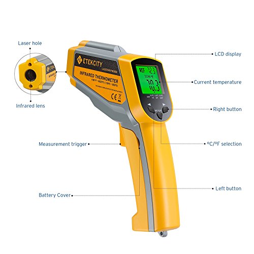Etekcity Lasergrip 1030D Infrared Thermometer (Not for Human) Gun Dual Laser Non-Contact Temperature Filtering-58℉ to 1022℉ (-50℃ to 550℃), 8.9 x 2.2 x 5.3, Yellow & Gray